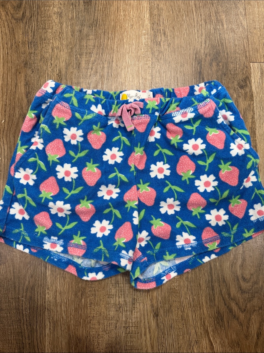 Mini Boden Blue Strawberry & Daisy Fleece Shorts - Kids